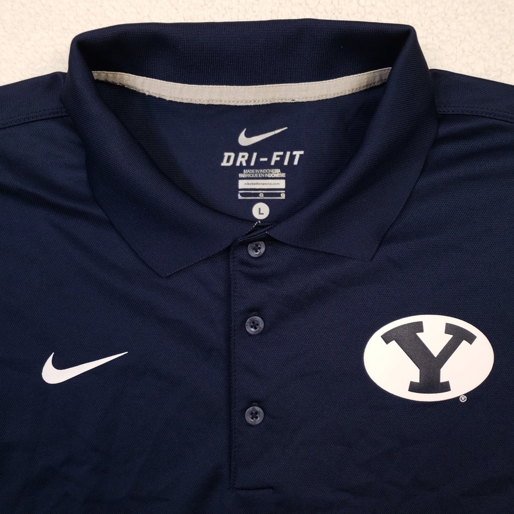Nike Polo Shirt Mens Large Navy Blue BYU Cougars Dri-FIT 622535-419 Short Sleeve